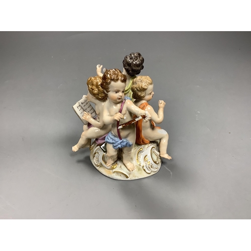 1504 - A Meissen group of four putti musicians, late 19th century, 11cm high, losses