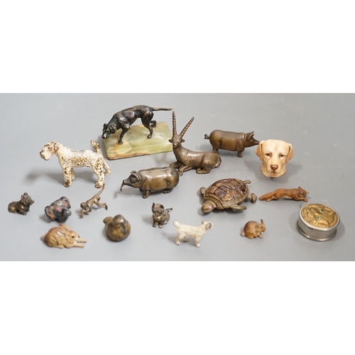 1516 - A quantity of animal related collectables including cold painted bronzes, a pig tape measure and v... 