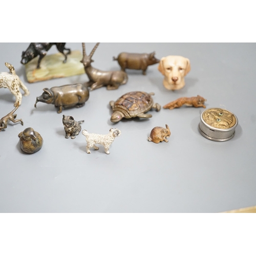 1516 - A quantity of animal related collectables including cold painted bronzes, a pig tape measure and v... 