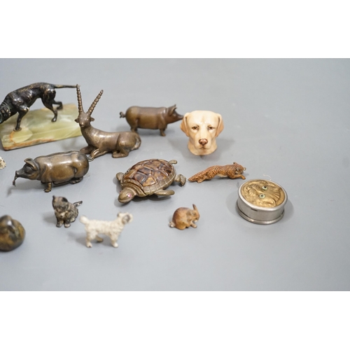 1516 - A quantity of animal related collectables including cold painted bronzes, a pig tape measure and v... 