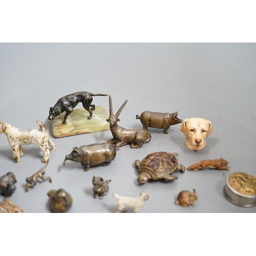 1516 - A quantity of animal related collectables including cold painted bronzes, a pig tape measure and v... 