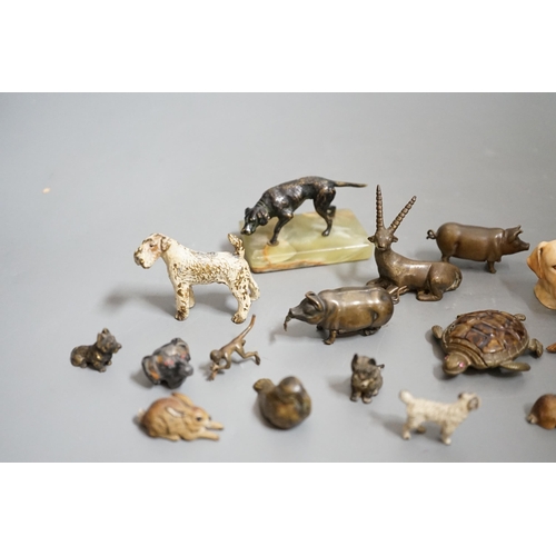 1516 - A quantity of animal related collectables including cold painted bronzes, a pig tape measure and v... 