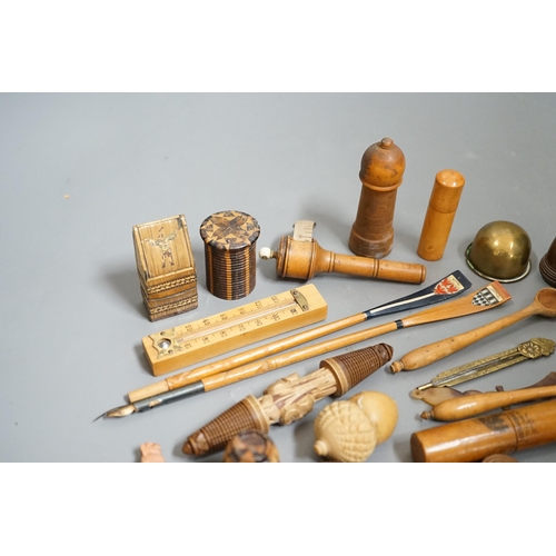 1517 - A quantity of various treen items including Tunbridge stickware items etc