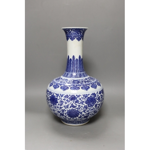 1532 - A Chinese blue and white bottle vase, Qianlong seal mark, 37cms high