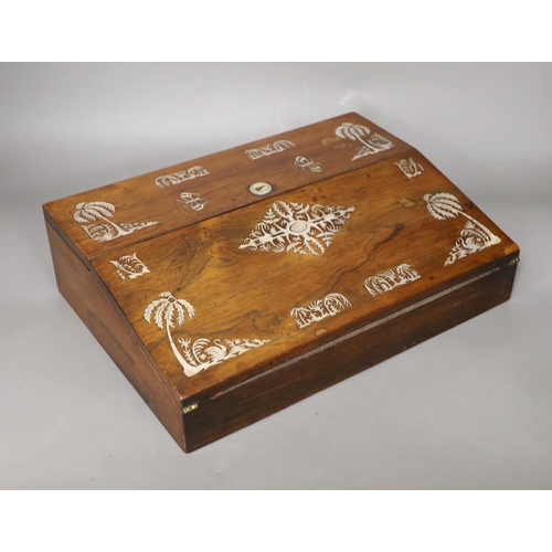 1534 - A 19th century rosewood veneered, mother of pearl inlaid writing slope, 35cms wide x 26cms deep... 