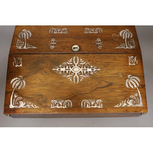 1534 - A 19th century rosewood veneered, mother of pearl inlaid writing slope, 35cms wide x 26cms deep... 