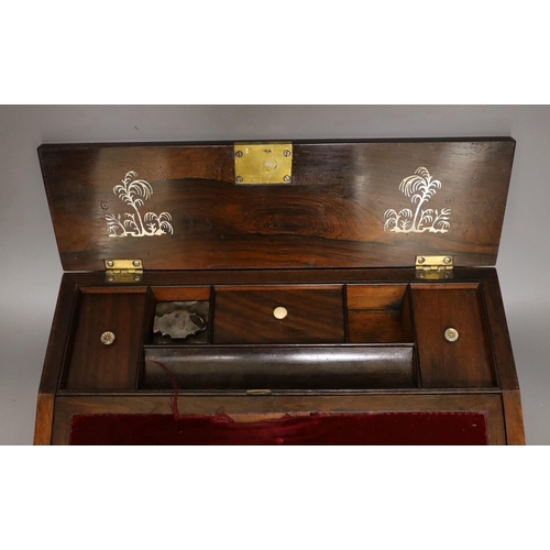 1534 - A 19th century rosewood veneered, mother of pearl inlaid writing slope, 35cms wide x 26cms deep... 