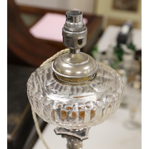 1547 - A Walker & Hall silver plated Corinthian column oil lamp converted to electricity as a lamp base, 49... 