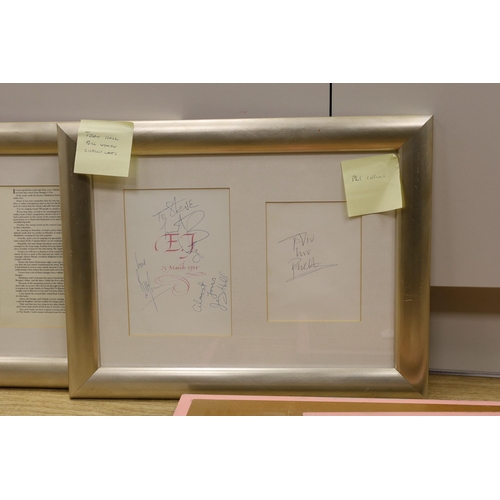 1557 - A collection of mostly framed autographs to include an event card from Elton John, 25 March 1994 sig... 