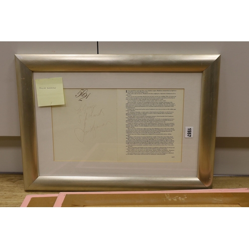 1557 - A collection of mostly framed autographs to include an event card from Elton John, 25 March 1994 sig... 