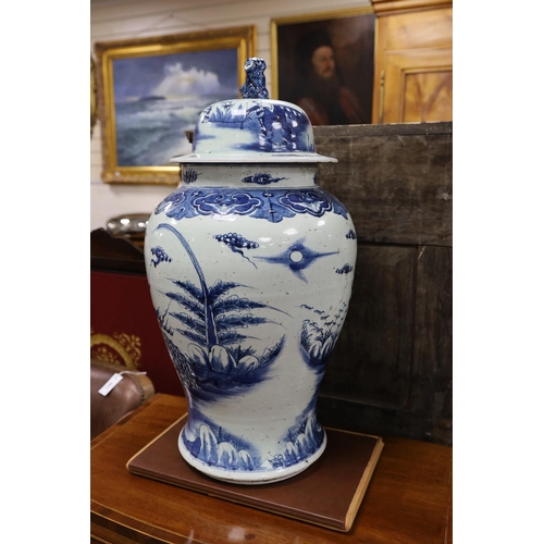 1584 - A large Chinese blue and white lidded baluster vase, 75cm tall