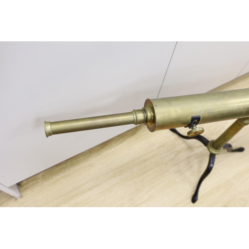 1585 - A Victorian Clarkson, High Holborn, brass telescope, on stand, 53cms high x 117cms long