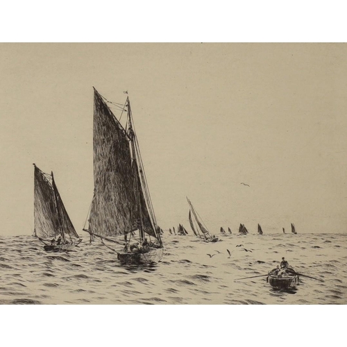 1662 - William Lionel Wyllie (1851-1931), drypoint etching, 'Fishing boats, Hamilton Bank', signed in penci... 