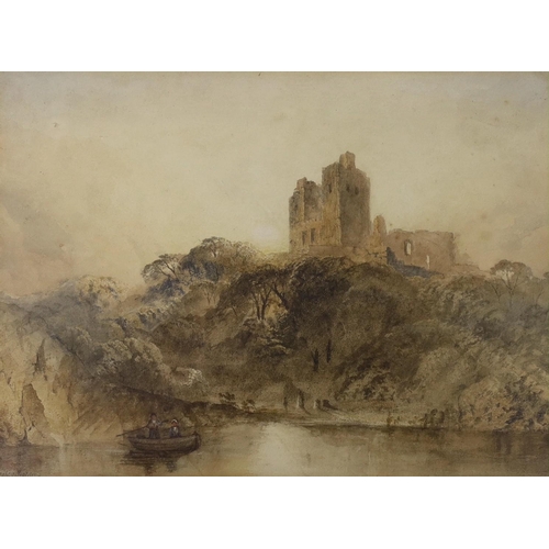 1664 - Anthony Vandyke Copley-Fielding (1787-1855), watercolour, Boatman with castle ruins beyond, signed, ... 