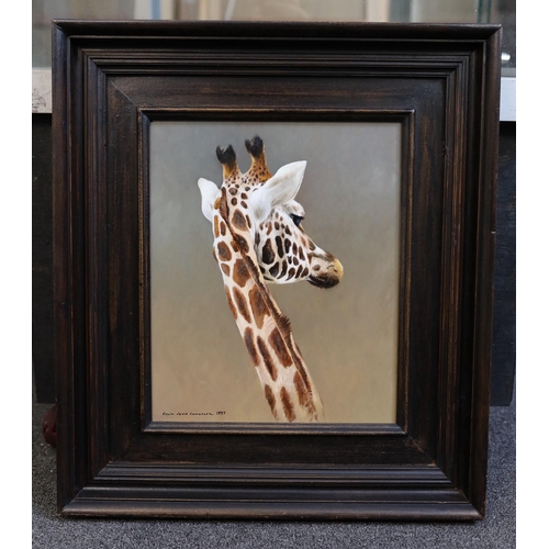 1665 - Colin John Chandler (British, b.1958), oil on board, 'Giraffe', signed and dated 1997, 29 x 23.5cm... 