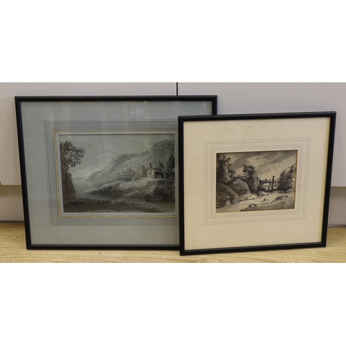 1674 - Attributed to Dr Thomas Monro (1759-1833) two charcoal and chalk drawings, River landscapes, 16 x 21... 