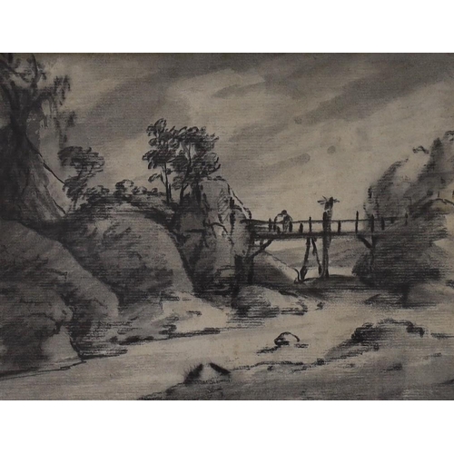 1674 - Attributed to Dr Thomas Monro (1759-1833) two charcoal and chalk drawings, River landscapes, 16 x 21... 