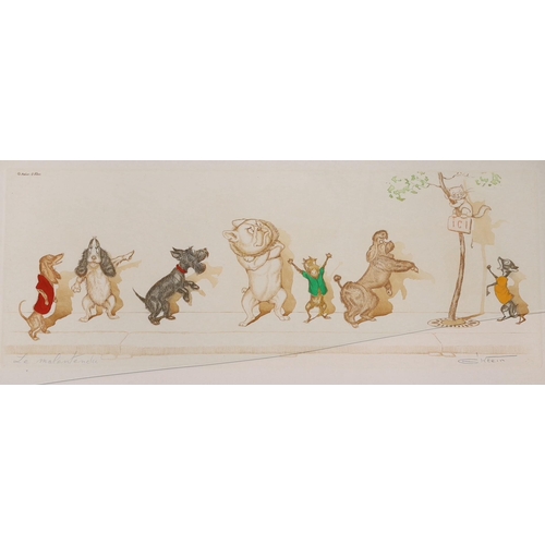 1677 - Boris O'Klein, four coloured aquatints from the Dirty Dogs of Paris series, signed in pencil, 17 x 4... 