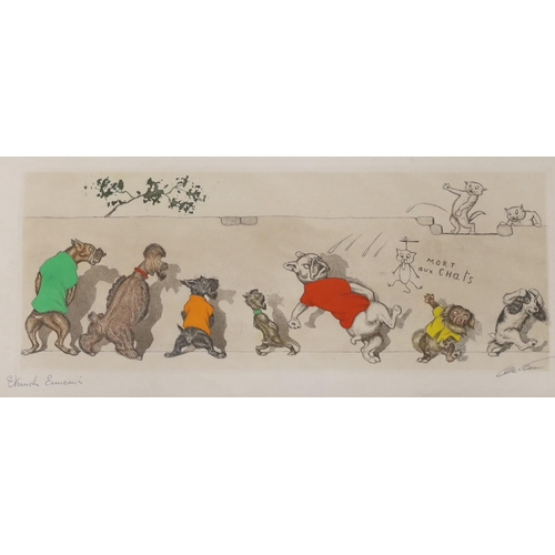 1677 - Boris O'Klein, four coloured aquatints from the Dirty Dogs of Paris series, signed in pencil, 17 x 4... 