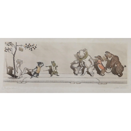 1677 - Boris O'Klein, four coloured aquatints from the Dirty Dogs of Paris series, signed in pencil, 17 x 4... 