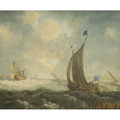 1680 - Follower of Willem Van de Velde (19th century), oil on canvas, Shipping off the coast, 25 x 30cm... 