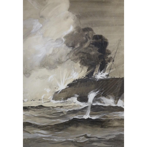 1683 - George Soper (1870-1942), watercolour and gouache on paper, Merchant ship under attack, signed, 40 x... 