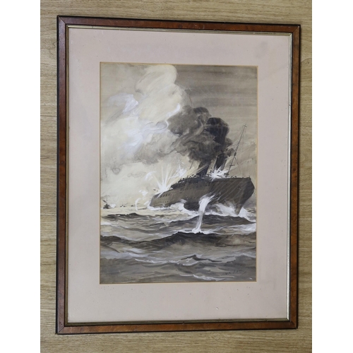 1683 - George Soper (1870-1942), watercolour and gouache on paper, Merchant ship under attack, signed, 40 x... 