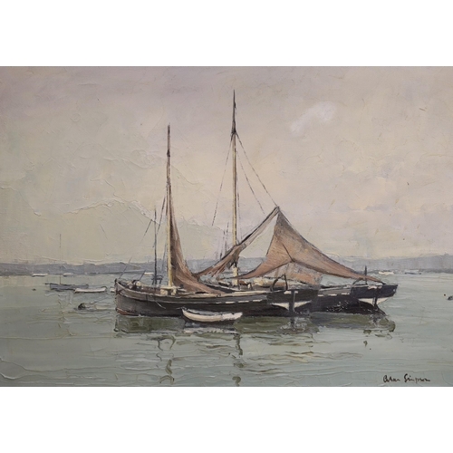 1691 - Alan Simpson (1941-2007), oil on canvas, 'Rochester fishing boats', signed, 35 x 50cm