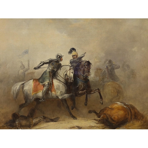 1693 - Circle of Jean-Louis Meissonier (French, 1815-1891), oil on canvas, 'Knights in battle', 38 x 50cm... 