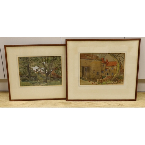 1694 - Bernard J.W. Bowerman (b.1911), two watercolours, Barn and Farmhouse at Marketing, Yorks, and Down b... 