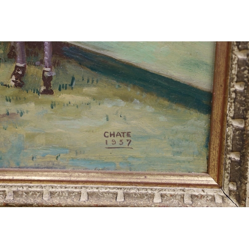 1696 - Chate (20th century), oil on board, Polo players before the match, signed and dated 1957, 40 x 50cm... 