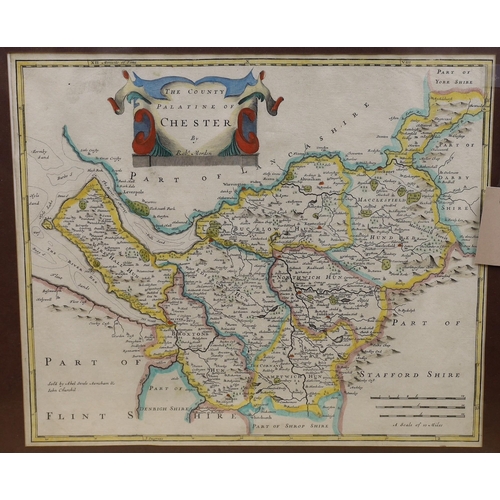 1699 - Robert Morden, two coloured engravings, Maps of Sussex and Chester, 35 x 42cm