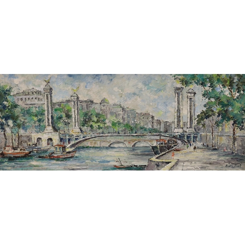 1700 - André Picot (1910-1992), four oils on board, Views of Paris, signed, 76 x 30cm and 30 x 76cm