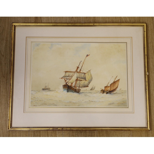 1702 - Frederick James Aldridge (1850-1933), watercolour, Shipping at sea, signed, 34 x 51cm