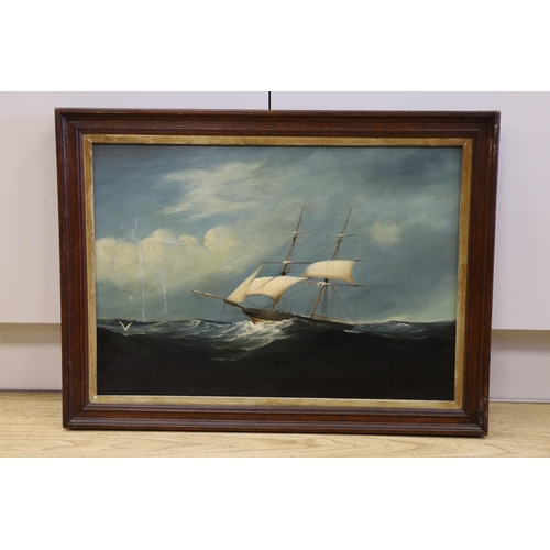 1706 - 19th century Continental School, oil on canvas, Schooner at sea, 42 x 60cm