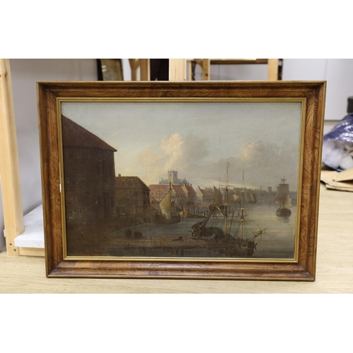 1708 - Attributed to James Ward (1769-1859), oil on canvas, 'The harbour at Hull', inscribed verso, 44 x 65... 