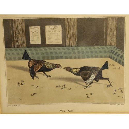 1730 - A set of three cock fighting prints by Stock after Henry Alken, 15 x 20cm.