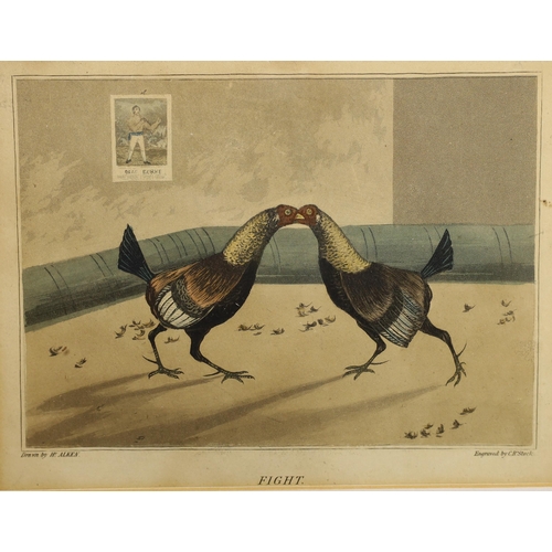 1730 - A set of three cock fighting prints by Stock after Henry Alken, 15 x 20cm.