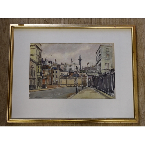 1746 - Llewellyn Petley-Jones (1908-1986) watercolour, London street scene, near Trafalgar Square, signed a... 