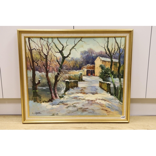 1747 - L Chenu, oil, Winter landscape, signed, 52 x 64cm