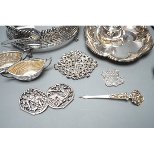 1805 - Sundry small silver including  Georgian stand base, John Emes, London, 1806, length 14.1cm,  pair of... 