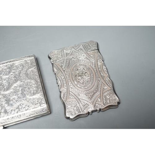 1807 - An engraved white metal card case, makers mark only AT, 97mm, together with an engraved 800 standard... 