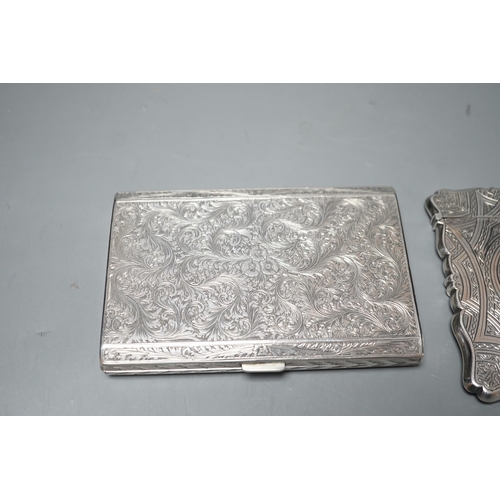 1807 - An engraved white metal card case, makers mark only AT, 97mm, together with an engraved 800 standard... 