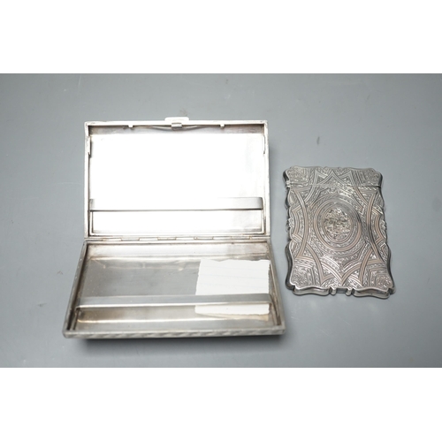 1807 - An engraved white metal card case, makers mark only AT, 97mm, together with an engraved 800 standard... 