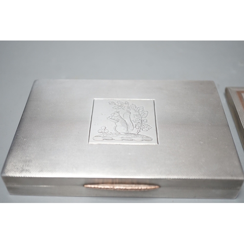 1808 - A George VI engine turned silver rectangular cigarette box/case, engraved with a squirrel, W.H. Mant... 