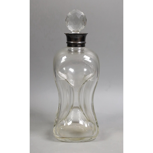 1821 - An Edwardian silver mounted waisted glass decanter and stopper, Hukin & Heath, Birmingham, 1906, hei... 