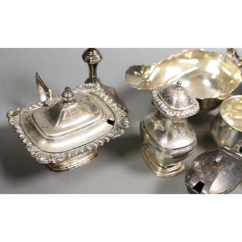 1823 - A pair of late Victorian silver sauceboats, Frederick Augustus Burridge, London, 1899, a George V si... 