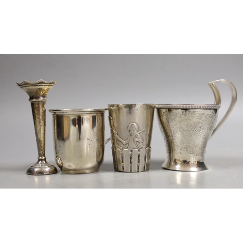 1829 - A Siamese sterling two handled ice pail with tongs, height 12.5cm, together with a cased set of six ... 