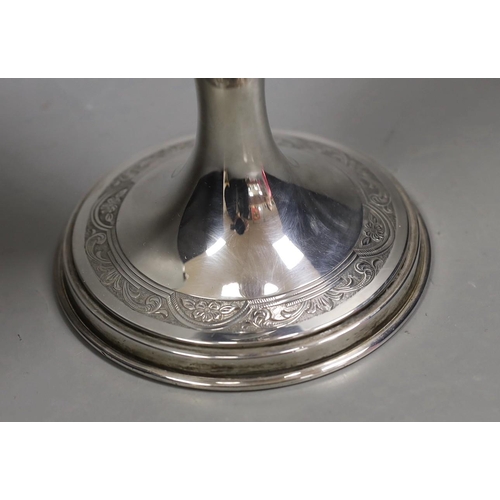 1835 - A North American sterling tall vase, with engraved decoration, 40.6cm, weighted.