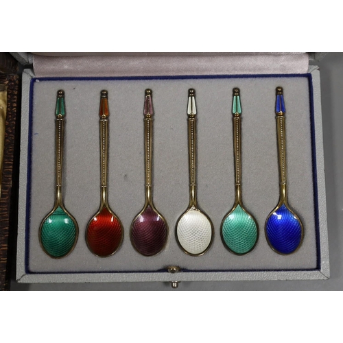 1836 - A set of of twelve Danish sterling and polychrome enamel coffee spoons, by W & S Sorenson, 94mm and ... 